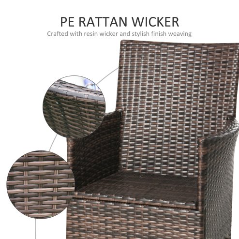 Outsunny 4 Pieces Outdoor PE Rattan Dining Chairs Set with Cushion, Garden Armchair with Armrests, High Backrest, Metal Frame Patio Wicker Furniture, Deep Coffee