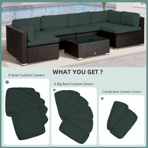 Outsunny Replacement Cushion Covers for Garden Sofa Set, Garden Rattan Sofa Cushion Polyester Cover Replacement Outdoor - No Cushion Included, Grey