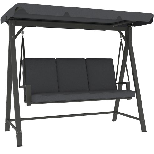 Outsunny 3 Seater Garden Swing Seat with UPF30+ Adjustable Canopy, Swing Chair with Cushion, Outdoor Hammock Bench for Balcony Patio, Dark Grey