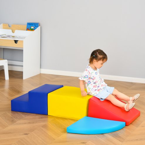 HOMCOM Soft Play 4-piece Climb and Crawl Foam Toddler Stairs and Ramp Colorful Children