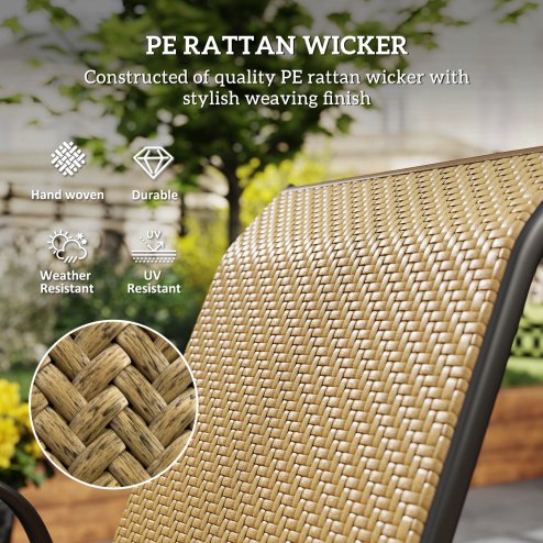 Outsunny Stackable Outdoor Chairs Set of 4, Rattan Garden Chairs with Armrests and Backrest for Deck, Khaki