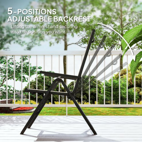 Outsunny Rattan Folding Chair Outdoor, 5-Position Adjustable Wicker Garden Dining Chair with High Backrest, Wide Armrest, for Patio, Terrace, Balcony, Orange