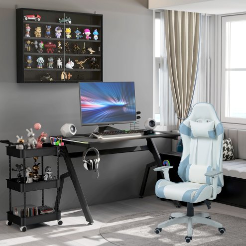 HOMCOM RGB 120 x 66cm Gaming Desk, Computer Table with Carbon Fibre Surface, Headphone Hook, Cup Holder, Controller Rack, Home Office Desk