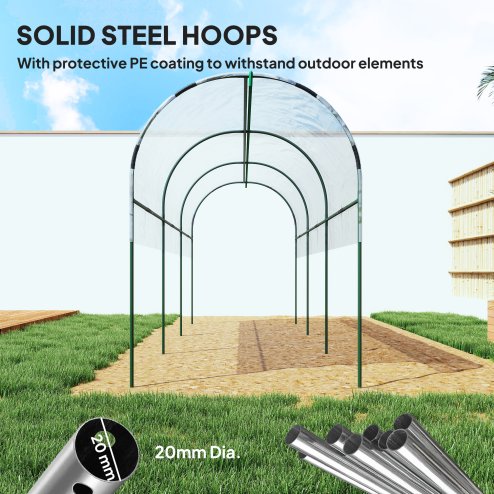 Outsunny Tunnel Tomato Greenhouse with 4 Hoops and Top Tap, Pointed Bottom and Guy Ropes, 400 x 123 x 171 cm, Clear