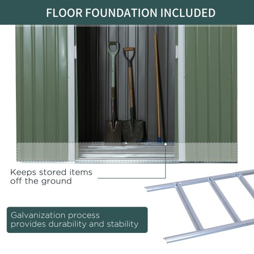 Outsunny 7 x 4ft Lean to Garden Shed with Foundation Kit, Double Door and Vents, Outdoor Metal Storage Shed for Equipment Tools, Green
