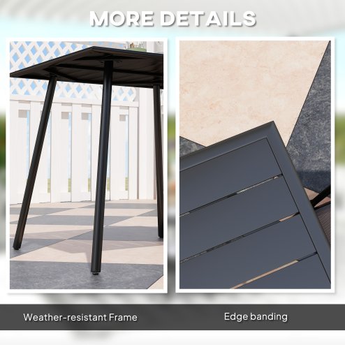 Outsunny Garden Dining Table for 4 Person, Square Outdoor Table with Easy Clean Slat Top, Rust Resistant Steel Frame, for Terrace, Balcony, 80 x 80 x 74 cm, Black