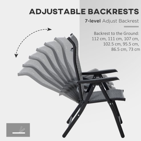 Outsunny Set of 4 Outdoor Wicker Folding Chairs, Patio PE Rattan Dining Armrests Chair set with 7 Levels Adjustable Backrest, for Outdoors, Camping, Grey