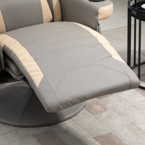 HOMCOM Reclining Gaming Chair, 360° Swivel Racing Video Gaming Manual Recliner with Footrest, Headrest and Cup Holder, PU Leather Armchair with Storage Pocket, Grey