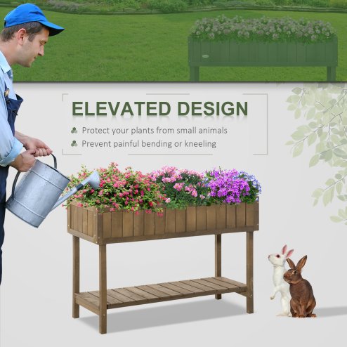 Outsunny Wooden Herb Planter with 8 Pocket, Raised Bed Container Garden Planter Boxes, 110L x 46W x 76Hcm, Brown