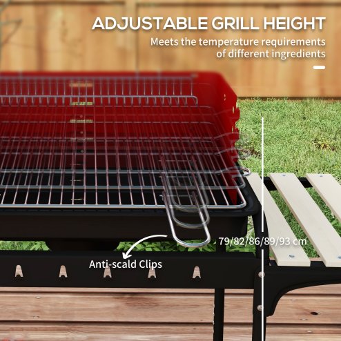Outsunny Charcoal Barbecue Grill with Adjustable Grill Height, Portable BBQ Trolley with Ash Catcher and Wheels for Outdoor Garden Party Cooking, Red
