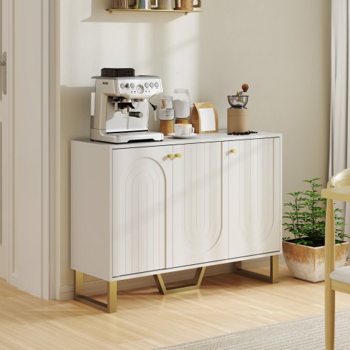 HOMCOM Sideboard with 3 Doors, Modern Storage Cabinet with Adjustable Shelves & Centre Leg for Living Room, Dining Room, Kitchen, TV Cabinet for 50 Inch TV, White