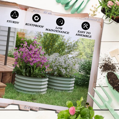 Outsunny Steel Raised Beds for Garden Set of 2, Outdoor Elevated Planter Box with Safety Edging, Easy-to-assemble Stock Tank for Growing Flowers, Herbs and Vegetables, Green