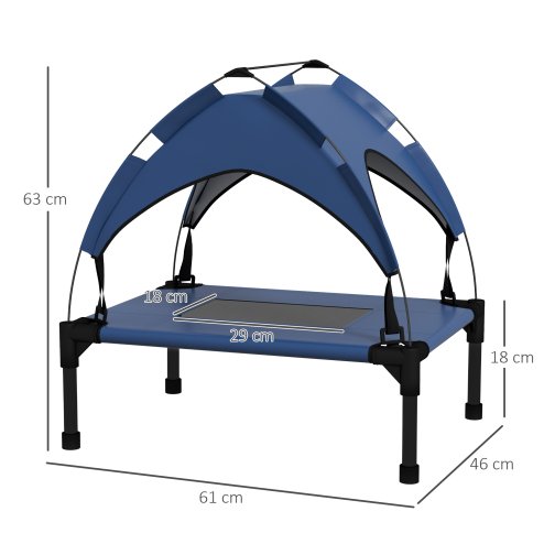 PawHut Cooling Raised Dog Bed, Elevated Pet Bed with Breathable Mesh, UV Protection Canopy, Foot Pads, for Indoor Outdoor, Mini, Small Dog, 61 x 46 x 63cm - Dark Blue