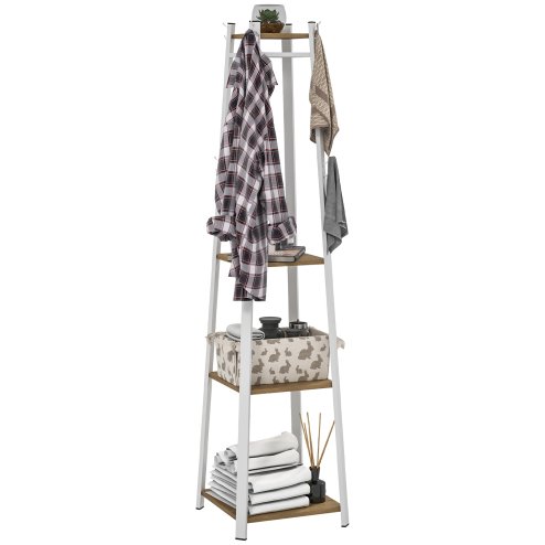 HOMCOM Coat Rack with Storage, Freestanding Coat Stand with 8 Hooks and 3-Tier Shelf, Clothes Rack for Bedroom, Entryway