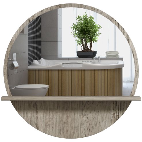 kleankin 45cm Wall Mounted Bathroom Mirror, Round Mirror with Shelf, Framed Makeup Mirror for Home Decoration