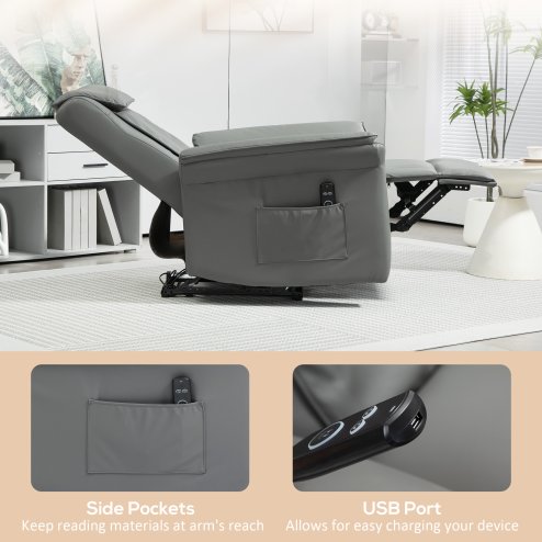 HOMCOM Recliner Armchair with 3D Kneading Massage, Breathable Leather Recliner Chair with Back Massager and Headrest, Electric Reclining Chair with Footrest, Remote, USB Port, Side Pockets for Home
