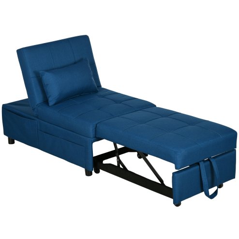HOMCOM Convertible Chair Bed with Padding Seat, 4-in-1 Multi-Functional Sleeper Sofa Bed, Recliner with Adjustable Backrest, Side Pocket, Wheels and Pillow, for Living Room