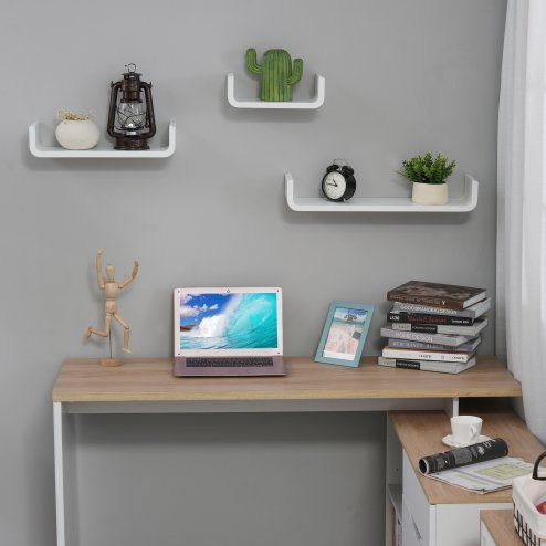 HOMCOM Floating Shelves, Set of 3 Wall Shelf, Shelves for Wall Invisible Mounting, Bedroom Living Room, White