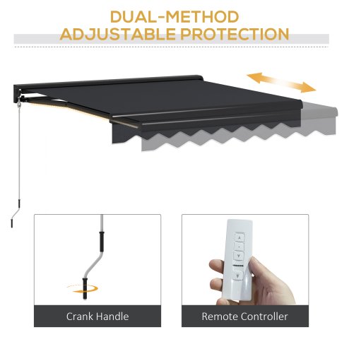 Outsunny 3 x 2.5m Electric Awning with LED Light and Remote Controller, Aluminium Frame Retractable Awning Half Cassette Sun Canopies for Garden Patio Deck Door Window