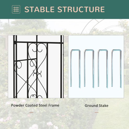 Outsunny Outdoor Garden Arch with Double Gates, Metal Garden Arbor for Climbing Plants, Roses, Vines, Wedding Arch for Outdoor, 114L x 36W x 232H cm, Black