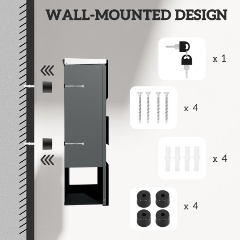HOMCOM Wall Mounted Post Box with Viewing Window, 2 Lock, Modern Galvanised Steel Mailbox with Copper Core, Weatherproof Letterbox for Outdoor Use, Easy to Install, Charcoal Grey