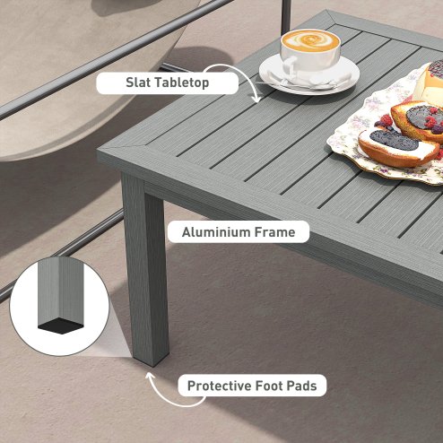 Outsunny Aluminium Outdoor Coffee Table, Rectangular Patio Side Table with Slat Tabletop for Indoor, Garden, Balcony, 100cm x 60 cm, Grey