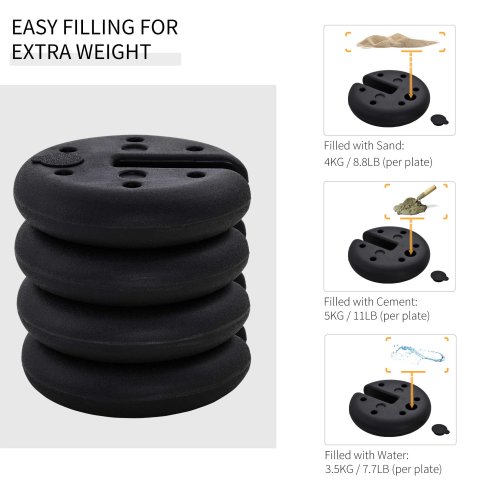 Outsunny Pop up Canopy Weight Set of 4, Heavy Duty Sand Fillable Tent Leg Weights for Marquee Party Tent Canopy, Total 20kg