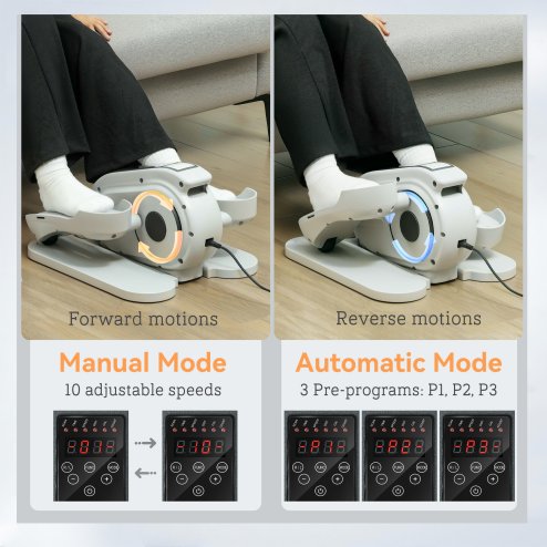 SPORTNOW Under Desk Elliptical Machine, Seated Pedal Exerciser, Mini Elliptical Trainer with LCD Monitor, Remote Control and 10 Adjustable Speed, Quiet & Portable for Seniors, White