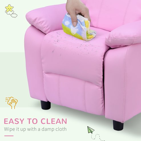HOMCOM Kids Sofa Armchair Toddler Recliner Children's Chair Lounger Games Chair  PU Leather w/ Storage  (Pink)