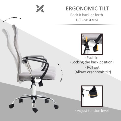 HOMCOM Mesh Office Chair, High Back Computer Desk Chair, Swivel Chair with Height Adjustable, for Home, Light Grey