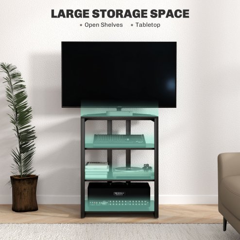 HOMCOM HiFi Stand, 4-Tier Media Storage Shelf with Adjustable Shelves, Power Strip Rack for Router, Record Player, Printer, Industrial TV Stand for up to 28 Inch TVs
