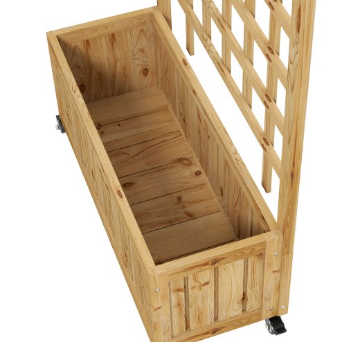 Outsunny Wooden Trellis Planter, Raised Beds for Garden with Wheels and Drainage Holes, Privacy Screen Planter Box to Grow Vegetables, Herbs and Flowers for Garden, Patio, Deck, Natural