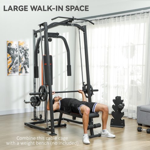 SPORTNOW 3-In-1 Smith Machine, Multifunctional Power Cage with Dual Cable Pulley System, Chest Press Station, 17-Level Squat Rack and Barbell Bar, Home Gym System