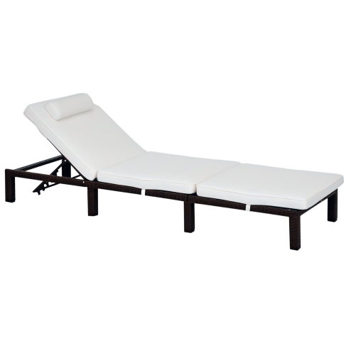 Outsunny Rattan Sun Lounger, 5-Level Adjustable Garden Lounger Recliner with Cushion and Headrest, Outdoor Reclining Sunbed, Steel Frame Garden Chair for Patio, Beach, Terrace, Cream White