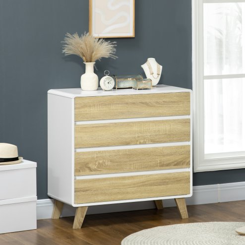 HOMCOM Chest of Drawers, 4-Drawer Storage Cabinet Organiser with Legs for Bedroom, Living Room, White and Oak