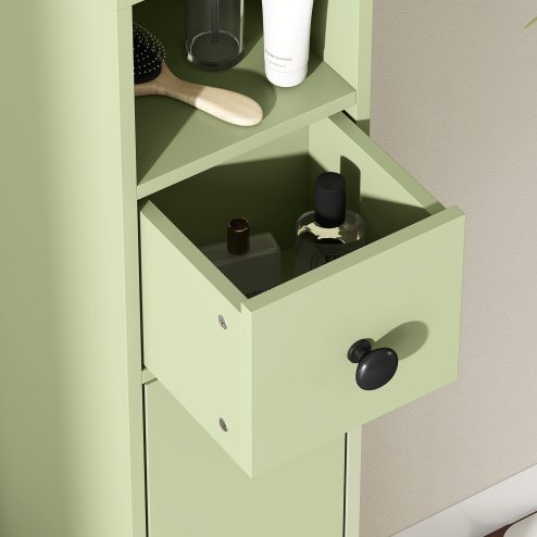 kleankin 180cm Tall Bathroom Cabinet, Slim Bathroom Storage Cabinet with 4 Open Shelves, 2 Door Cupboards and Adjustable Shelves, Green