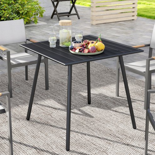 Outsunny Garden Dining Table for 4 Person, Square Outdoor Table with Easy Clean Slat Top, Rust Resistant Steel Frame, for Terrace, Balcony, 80 x 80 x 74 cm, Black