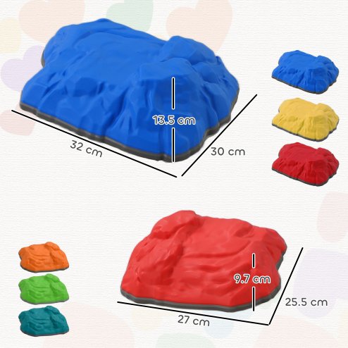 AIYAPLAY Balance Stepping Stones for Kids, 6-Piece River Stones with Non-slip Bottom, Indoor Outdoor Sensory Obstacle Course for Ages 3-8 Years, Multicoloured