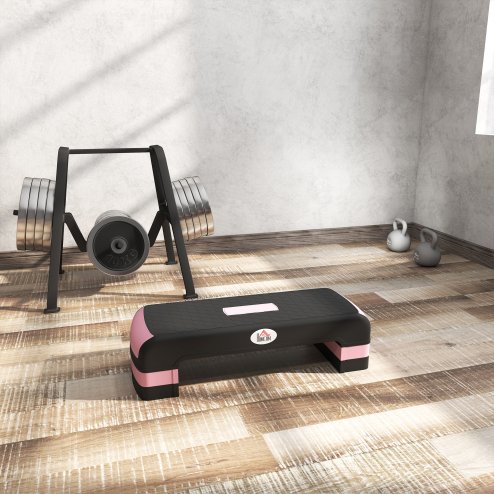 HOMCOM Aerobic Step, 10cm, 15cm & 20cm Height Adjustable Exercise Stepper for Exercise Workout, Nonslip Step Board Great for Home & Office, Black and Pink