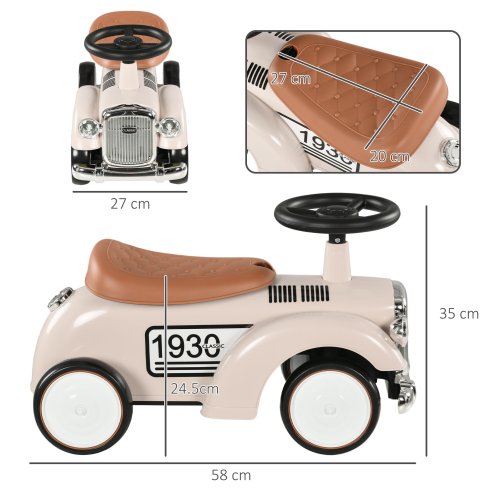 AIYAPLAY Kids Ride On Sliding Car, Foot to Floor Slider with Steering Wheel, Horn, Under-Seat Storage, Suitable for Ages 12-36 Months - Cream White