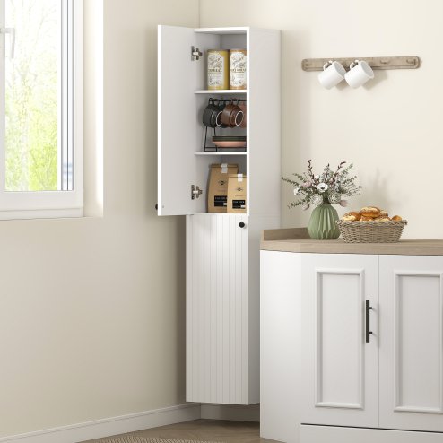 HOMCOM 300 x 1610 mm Wall Mounted Tall Bathroom Cabinet with Soft-Close Hinges, Slim Bathroom Storage Cabinet with 2 Doors, Modern Narrow Storage Cupboard, White