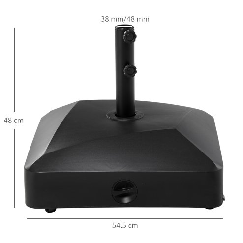 Outsunny Garden Parasol Base Holder, 43kg Water or 60kg Sand Filled, Outdoor Market Umbrella Stand Weight with Wheels and Brakes, Black