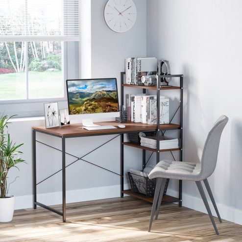 HOMCOM Computer Desk with Storage Shelves on Left or Right, Industrial Reversible Writing Desk for Home Office, Study, Easy Assembly, 120 x 64 x 121cm