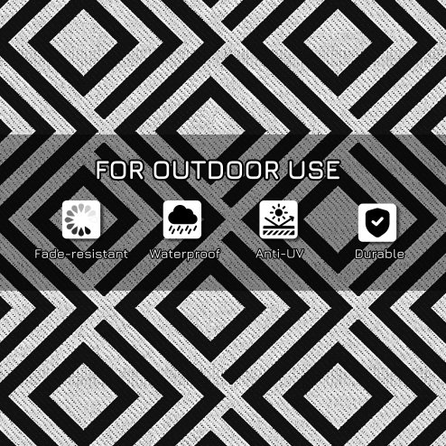 Outsunny Reversible Outdoor Rug with Carry Bag, Waterproof Plastic Straw Mat for Garden, Deck, RV, Picnic, Beach, Camping, 182 x 274cm, Black & White