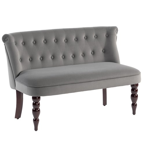 HOMCOM Loveseat with Wood Frame, Compact 2 Seater Sofa, Button Tufted Chaise Lounger with Carved Legs, Vintage Design for Bedroom Living room, Charcoal Grey