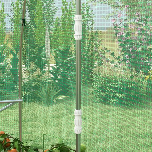 Outsunny 4 x 3(m) Polytunnel Greenhouse with Sprinkler Irrigation System, Walk-in Green House for Garden with Wide Roll-up Door, 8 Mesh Windows, Galvanised Steel Frame, Green
