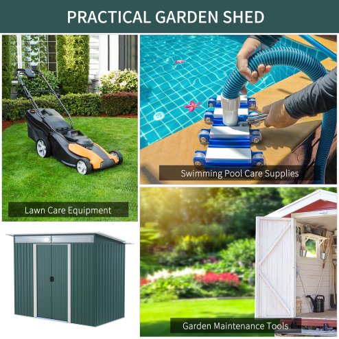 Outsunny 8.5 x 4ft Metal Shed with Lightsky Panels, Garden Storage Tool House with Double Doors for Garden, Patio and Lawn, Green