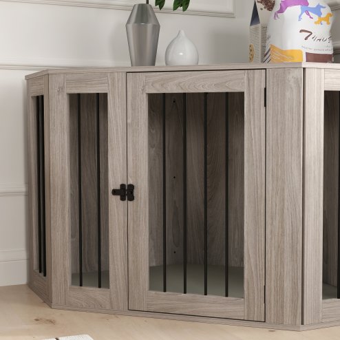 PawHut Dog Crate Furniture, Side Table Dog Kennel with Cushion, Large Door, for Large Dogs - Walnut Brown