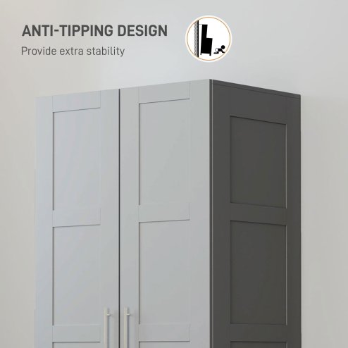 HOMCOM 2 Door Wardrobe for Bedroom, Double Wardrobe with Shelves and Hanging Rail, Modern Bedroom Furniture, Grey