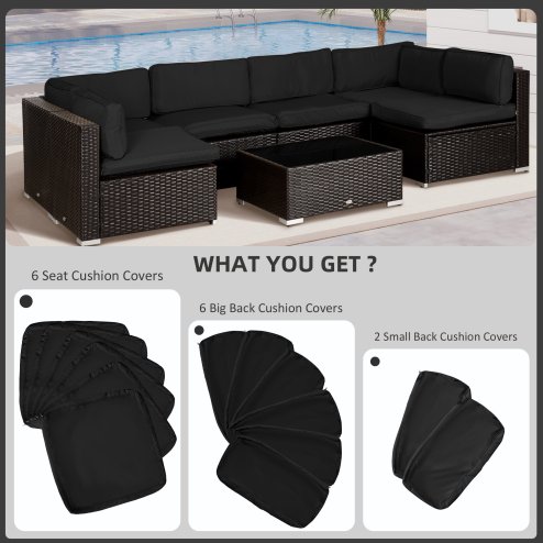 Outsunny Replacement Cushion Covers for Garden Sofa Set, Garden Rattan Sofa Cushion Polyester Cover Replacement Outdoor - No Cushion Included, Black